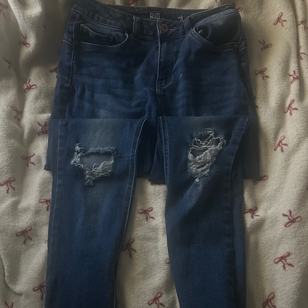 Urban Planet Dark Blue Distressed Skinny Jeans